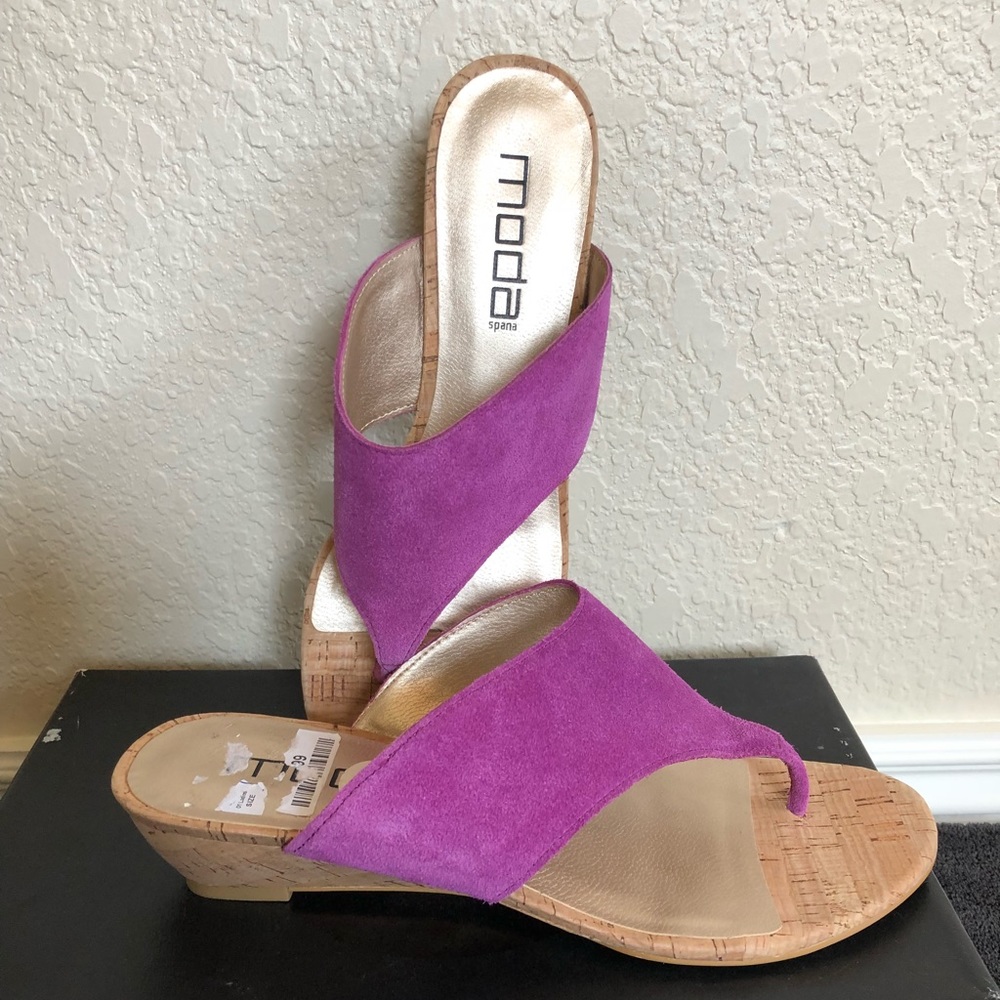 Moda Spana Purple Suede Cork Wedge Sandals